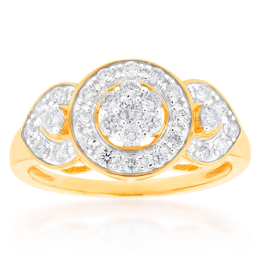 9ct Yellow Gold Diamond Ring Set With 31 Brilliant Cut Diamonds