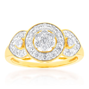 9ct Yellow Gold Diamond Ring Set With 31 Brilliant Cut Diamonds
