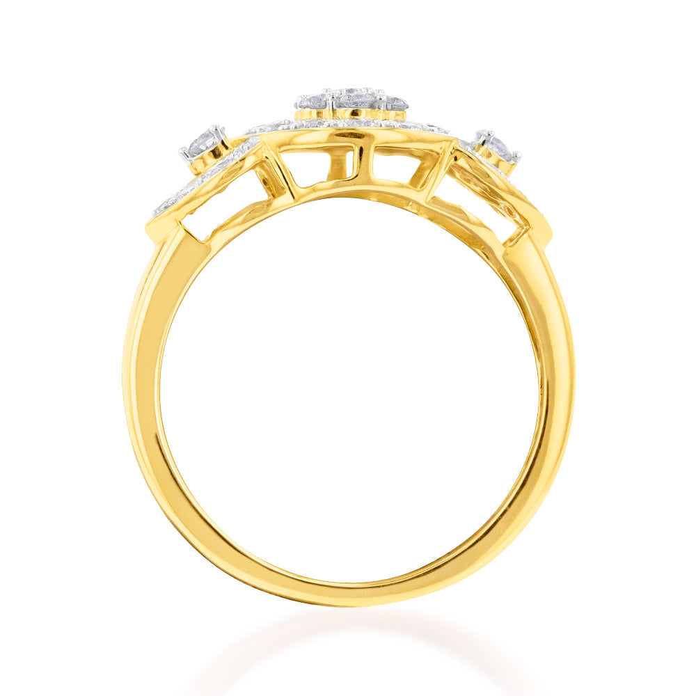 9ct Yellow Gold Diamond Ring Set With 31 Brilliant Cut Diamonds