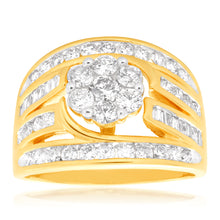 Load image into Gallery viewer, 9ct Yellow Gold 2 Carat Diamond Ring with Beautiful Brilliant and Tapered Diamonds