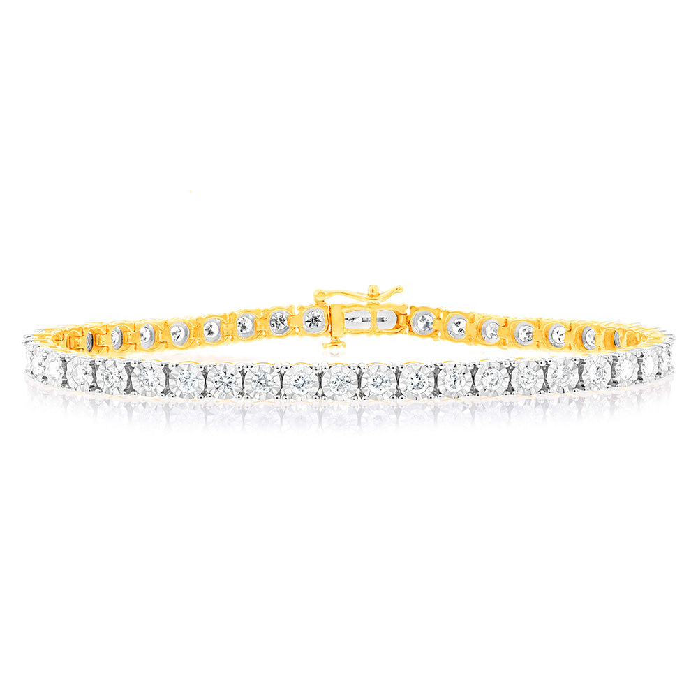 9ct Yellow Gold Magnificent 2 Carat Diamond Tennis Bracelet