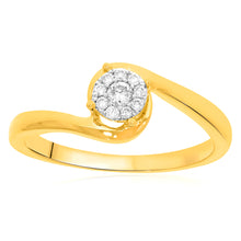 Load image into Gallery viewer, 9ct Yellow Gold 0.1 Carat Diamond Swirl Halo Ring