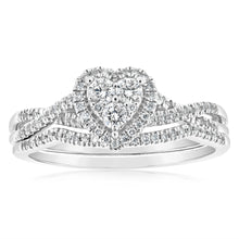 Load image into Gallery viewer, 9ct White Gold 1/2 Carat Diamond Heart Shape 2-Ring Bridal set
