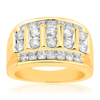 9ct Yellow Gold 2 Carat Diamond Gents Ring