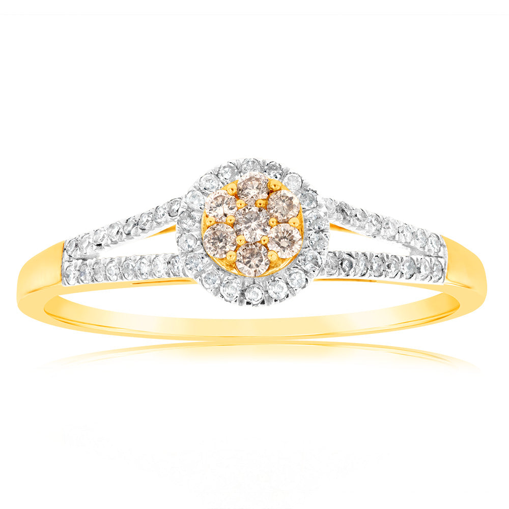 9ct Yellow Gold Ring with 1/4 Carat of Diamonds