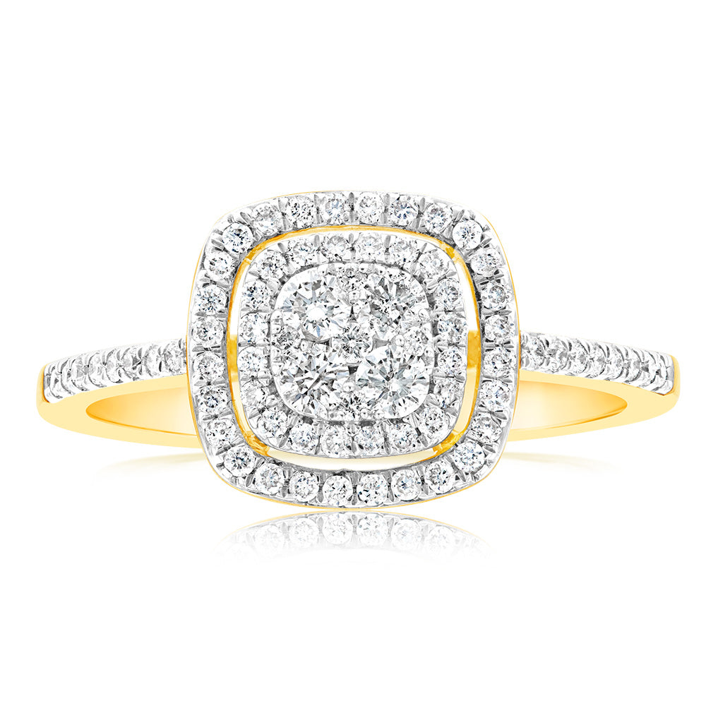 9ct Yellow Gold 1/2 Carat Diamond Ring Set With 73 Brilliant Cut Diamonds