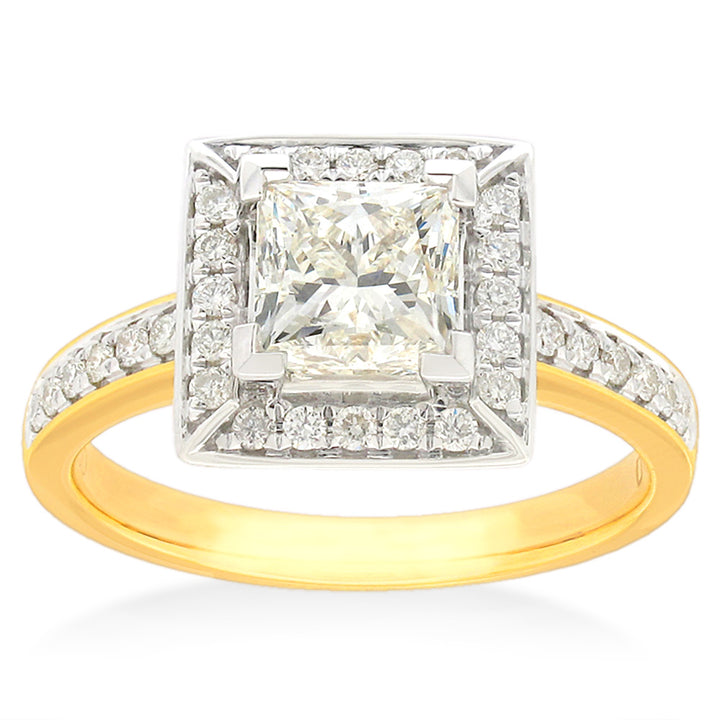 18ct Yellow Gold 1.70 Carat Diamond Ring with 1.50 Carat Princess Centre Diamond