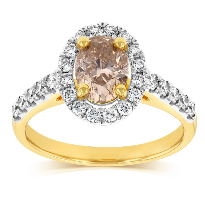 18ct Yellow Gold 1.50 Carat Diamond Ring With 1 Carat Oval Australian Diamond