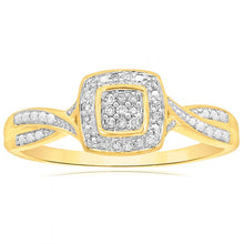 Load image into Gallery viewer, 9ct Yellow Gold Ring With 21 Brilliant Cut Diamonds
