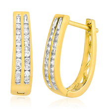 Load image into Gallery viewer, 9ct Yellow Gold 1/4 Carat Diamond Double Row Hoop Earrings