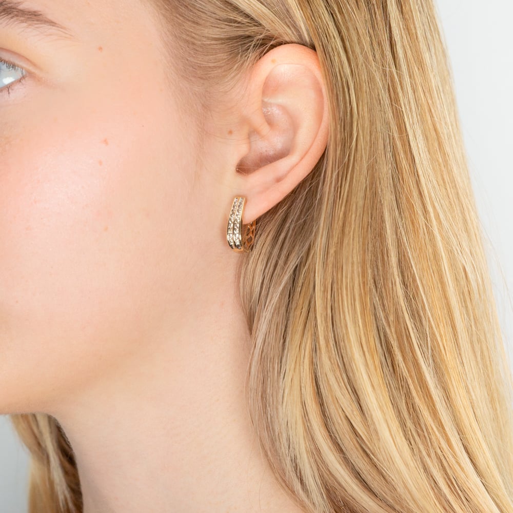 9ct Yellow Gold 1/2 Carat Diamond Double Row Hoop Earrings – Shiels ...