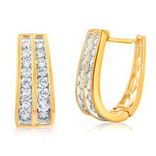 Load image into Gallery viewer, 9ct Yellow Gold 1 Carat Diamond Double Row Hoop Earrings