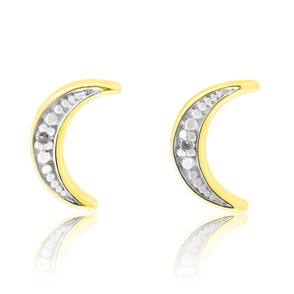 9ct Yellow Gold Diamond Moon Stud Earrings