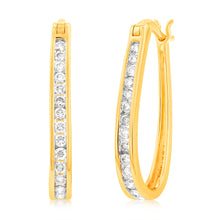 Load image into Gallery viewer, 9ct Yellow Gold 1/2 Carat Chanel Set Hoop Earrings with 28 Brilliant Diamonds