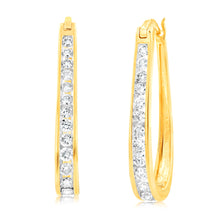 Load image into Gallery viewer, 9ct Yellow Gold 1 Carat Channel Set Hoop Earrings with 28 Brilliant Diamonds