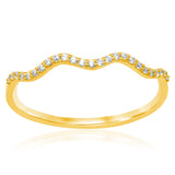 9ct Yellow Gold Diamond Wave Ring 25 Brilliant Diamonds