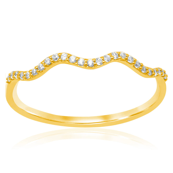 9ct Yellow Gold Diamond Wave Ring 25 Brilliant Diamonds