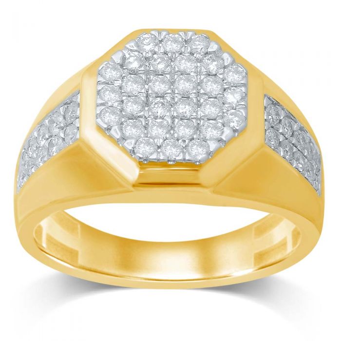 9ct Yellow Gold 1 Carat Octagonal Shape Diamond Mens Ring