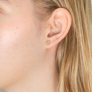 9ct Yellow Gold Diamond Starburst Stud Earrings with 2 Brilliant Diamonds