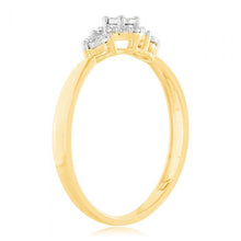 Load image into Gallery viewer, 9ct Yellow Gold Diamond Trilogy Ring with 3 Brilliant Diamonds in Disc Setting