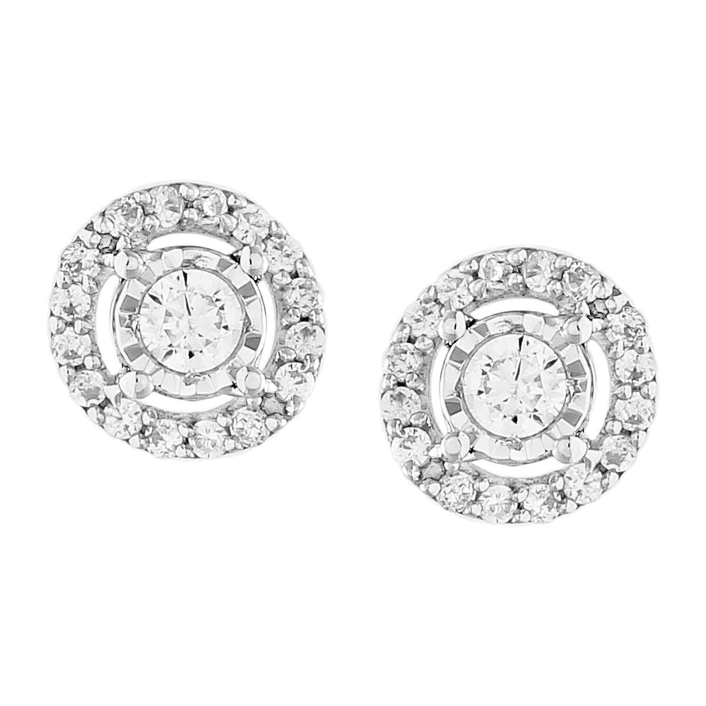 9ct White Gold 0.15 Carat Diamond Earrings with 34 Brilliant Cut Diamonds