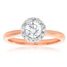 Load image into Gallery viewer, Luminesce Laboratory Grown 18ct Rose Gold 0.60 Carat Diamond Ring with Diamond Halo
