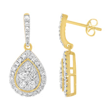 Load image into Gallery viewer, 9ct Yellow Gold 1 Carat Diamond Pear Shape Drop Earrings