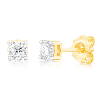 9ct Yellow Gold 1/2 Carat Diamond Stud Earrings