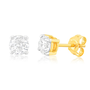 9ct Yellow Gold 1 Carat Diamond Stud Earrings