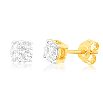9ct Yellow Gold 1 Carat Diamond Stud Earrings