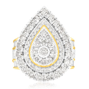 9ct Yellow Gold 3 Carat Diamond Ring with Brilliant Cut and Tapered Baguette Diamonds