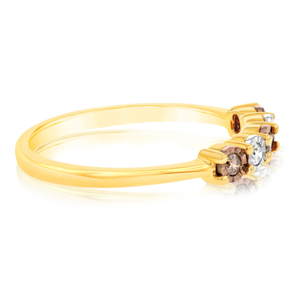 9ct Yellow Gold Australian Champagne Diamond Ring with 2 Brilliant White Diamonds
