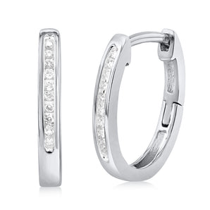 9ct White Gold Hoop Earrings with 20 Brilliant Diamonds