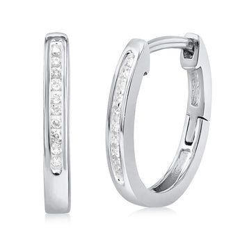 9ct White Gold Hoop Earrings with 20 Brilliant Diamonds