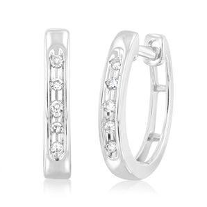 9ct White Gold Hoop Earrings with 20 Brilliant Diamonds