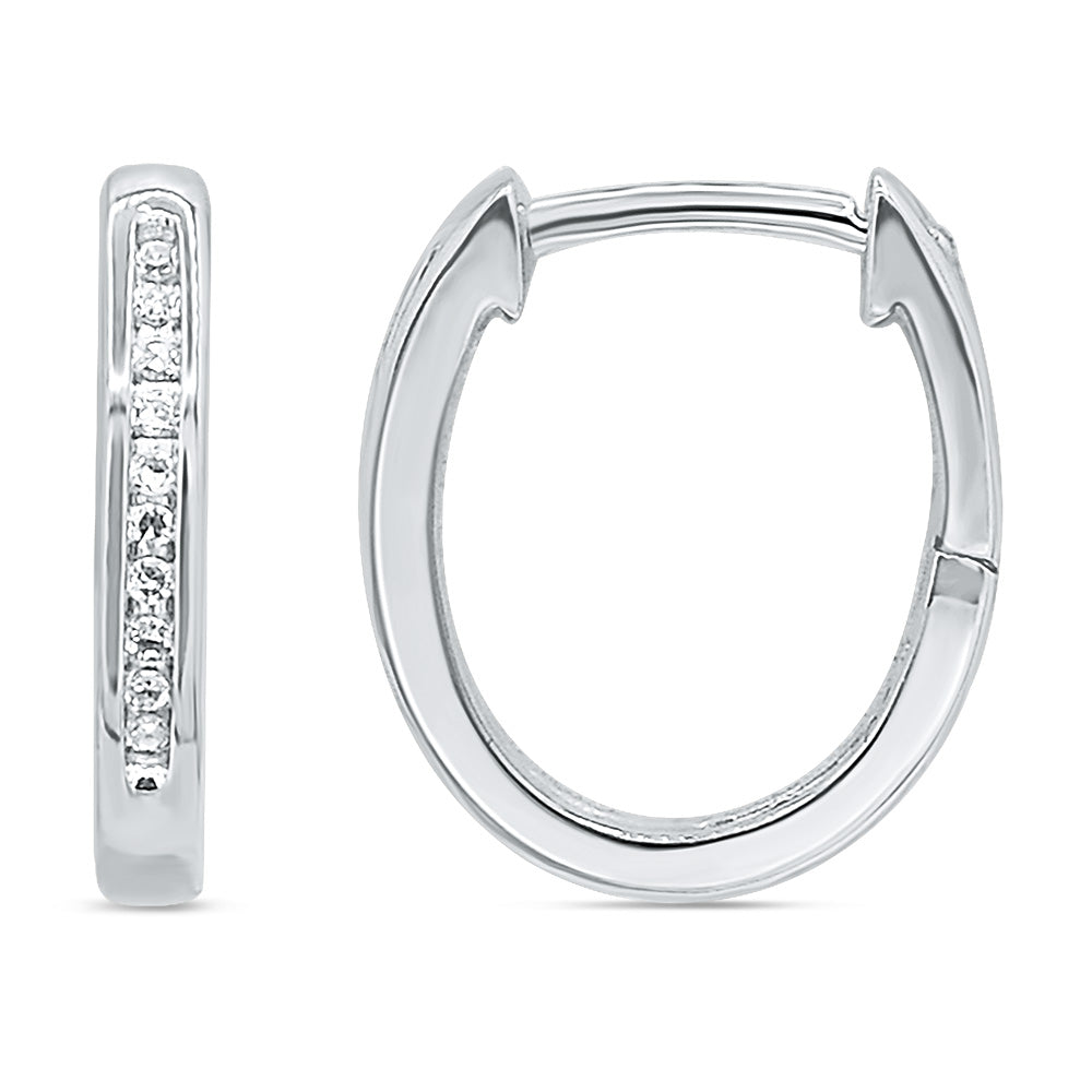 9ct White Gold Hoop Earrings with 20 Brilliant Diamonds