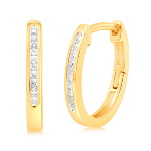 9ct Yellow Gold Hoop Earrings with 20 Brilliant Diamonds