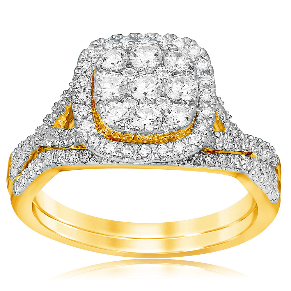 9ct Yellow Gold 1 Carat Diamond Bridal Ring Set