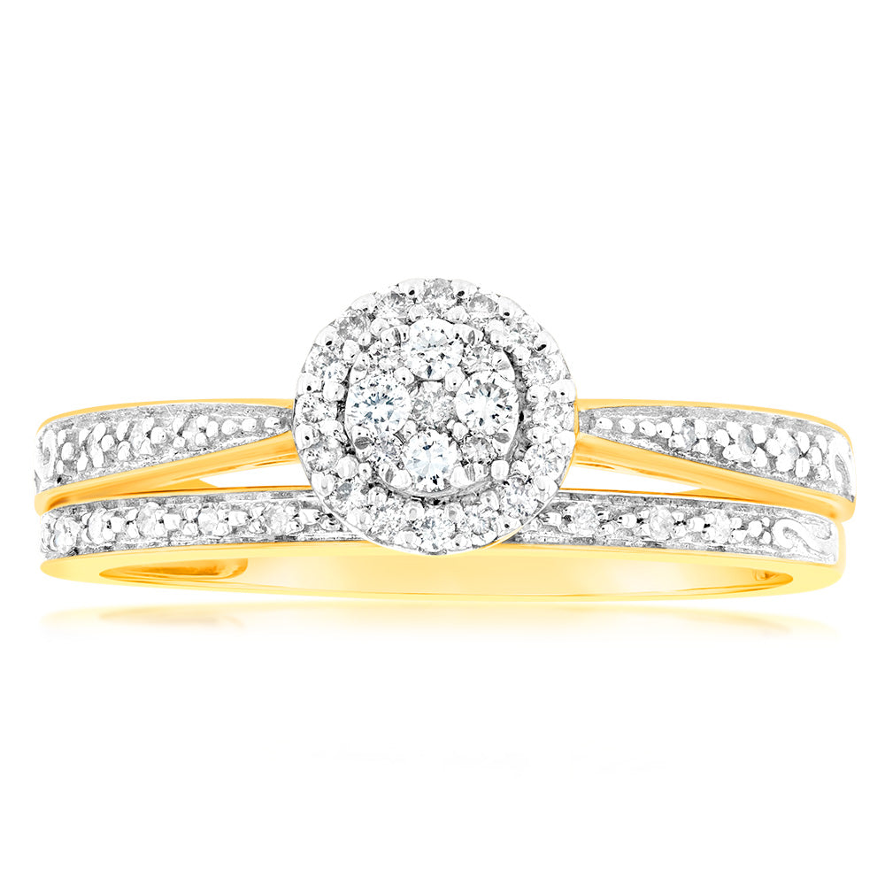 9ct Yellow Gold 1/4 Carat Diamond Bridal Ring Set