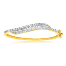 Load image into Gallery viewer, 9ct Yellow Gold 2 Carat Diamond Bangle with Brilliant and Tapered Baguette Diamonds
