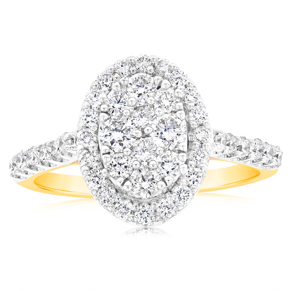 Luminesce Lab Grown Diamond 1 Carat Oval Cluster Diamond Ring in 9ct Y ...