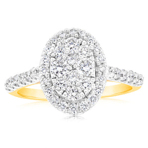 Luminesce Lab Grown Diamond 1 Carat Oval Cluster Diamond Ring in 9ct Yellow Gold