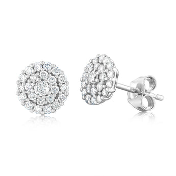 9ct White Gold 1/2 Carat Diamond Cluster Stud Earrings