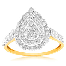 Load image into Gallery viewer, 9ct Yellow Gold 1 Carat Diamond Pear Shape Cluster Ring