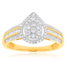 Load image into Gallery viewer, Pear Illusion Set Diamond Ring in 9ct Yellow Gold