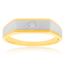 Load image into Gallery viewer, 9ct Yellow and White Gold Diamond Gents Ring