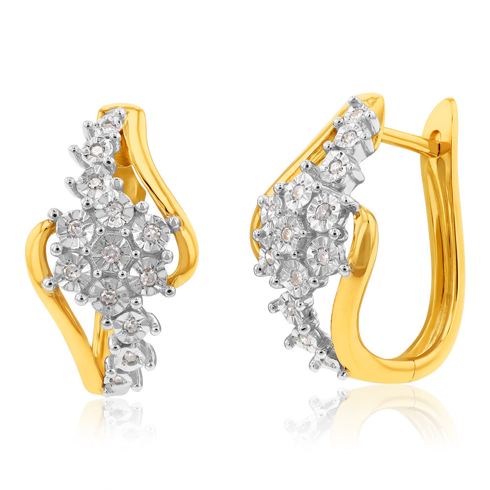 9ct Yellow and White Gold Diamond Hoop Earrings