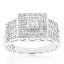Load image into Gallery viewer, 9ct White Gold 0.90 Carat Diamond Halo Ring with Princess and Brilliant Cut Diamonds