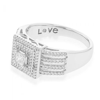 9ct White Gold 0.90 Carat Diamond Halo Ring with Princess and Brilliant Cut Diamonds