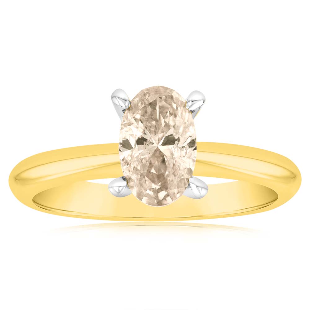 18ct Yellow Gold Diamond Ring With 1 Carat Oval Champagne Australian Diamond